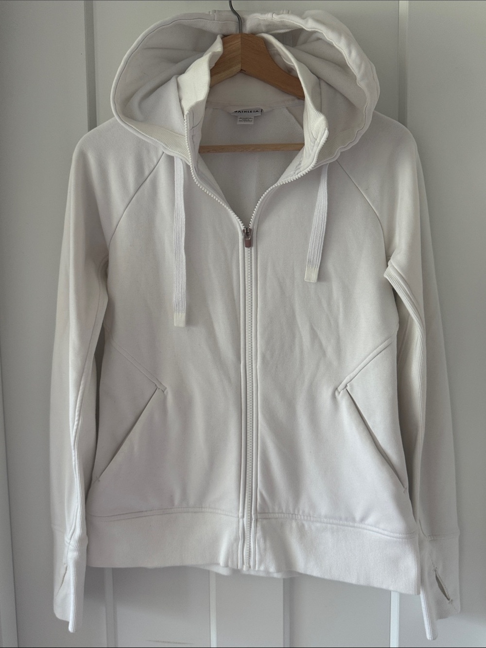Athleta White Full-Zip Hooded Sweatshirt